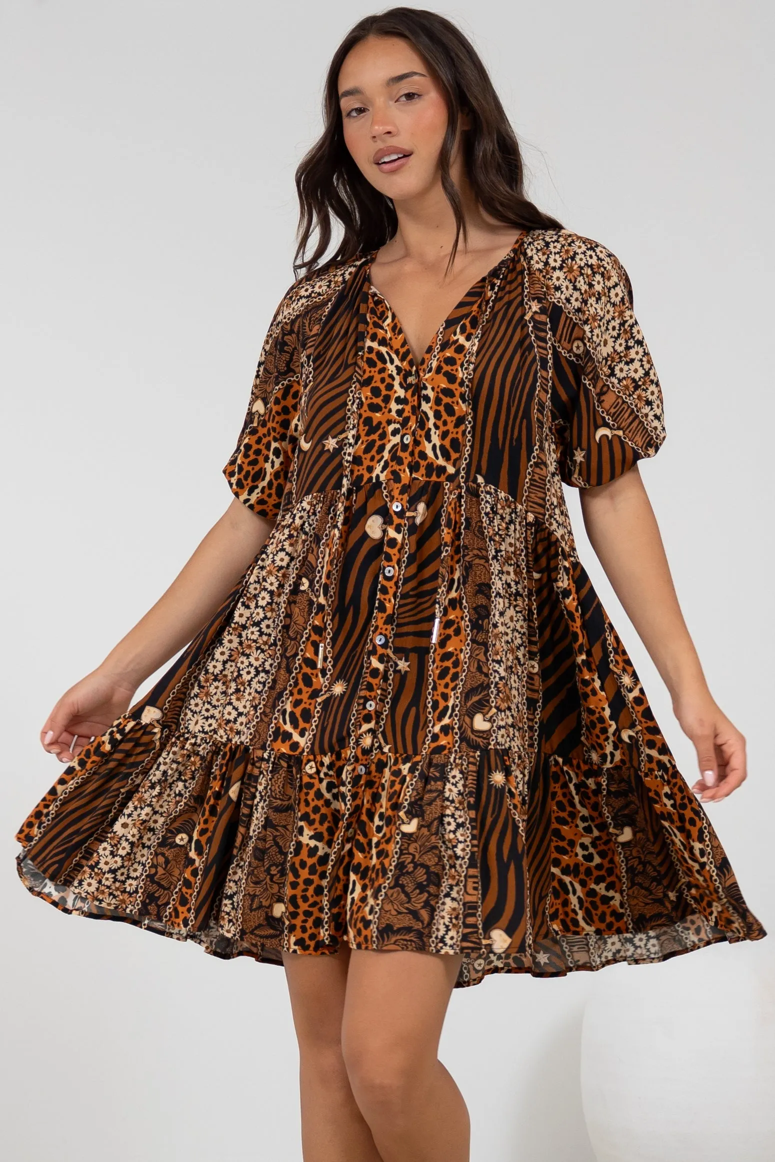 Lia Mini Dress - Balloon Sleeve Smock Dress in Riley Print sold by Salty Crush product image thumbnail 5