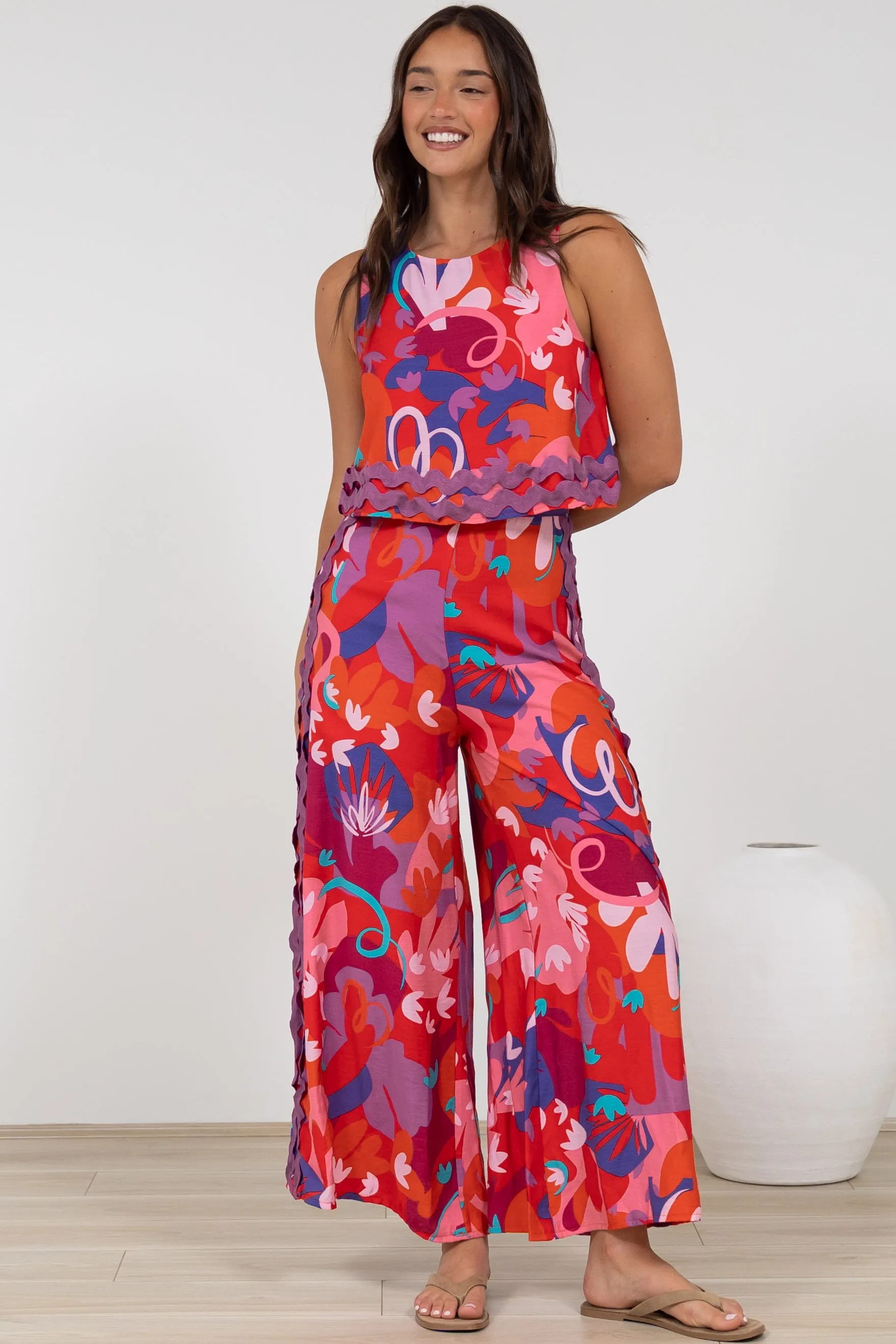 Luchia Jumpsuit - Sleeveless Overlay Bodice Jumpsuit with Ric Rac Trims in Talina Print sold by Salty Crush product image thumbnail 2