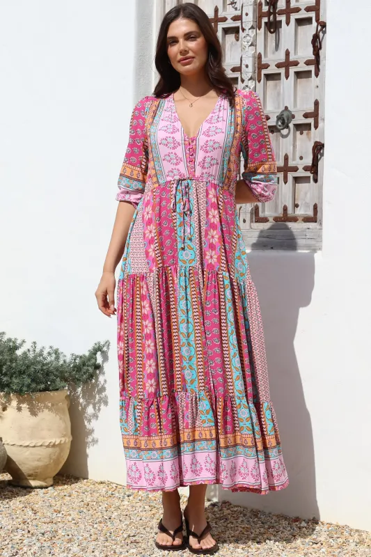 JAASE - Tessa Maxi Dress: A Line Pull Tie Waist Dress in Cedella Print sold by Salty Crush
