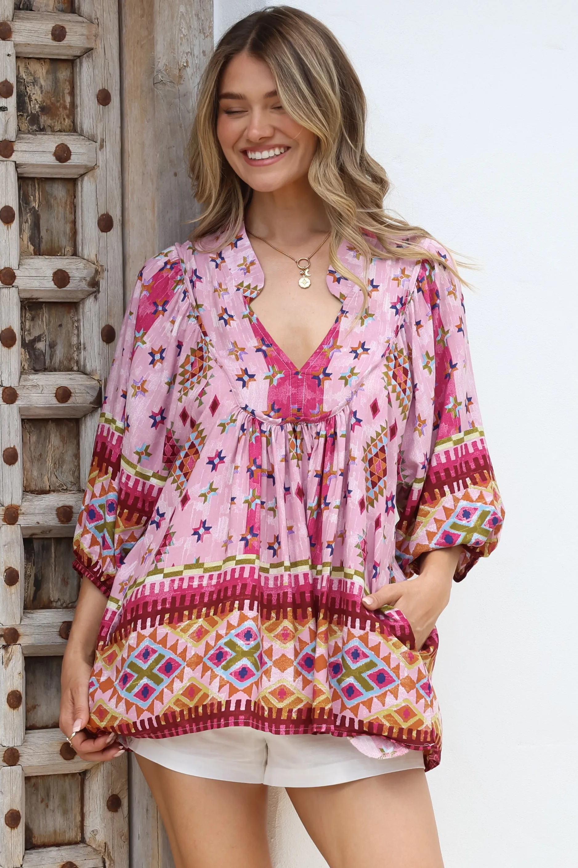 JAASE - Boheme Blouse: Thick Collar Smock Blouse in Lost Tribe Print sold by Salty Crush product image thumbnail 3