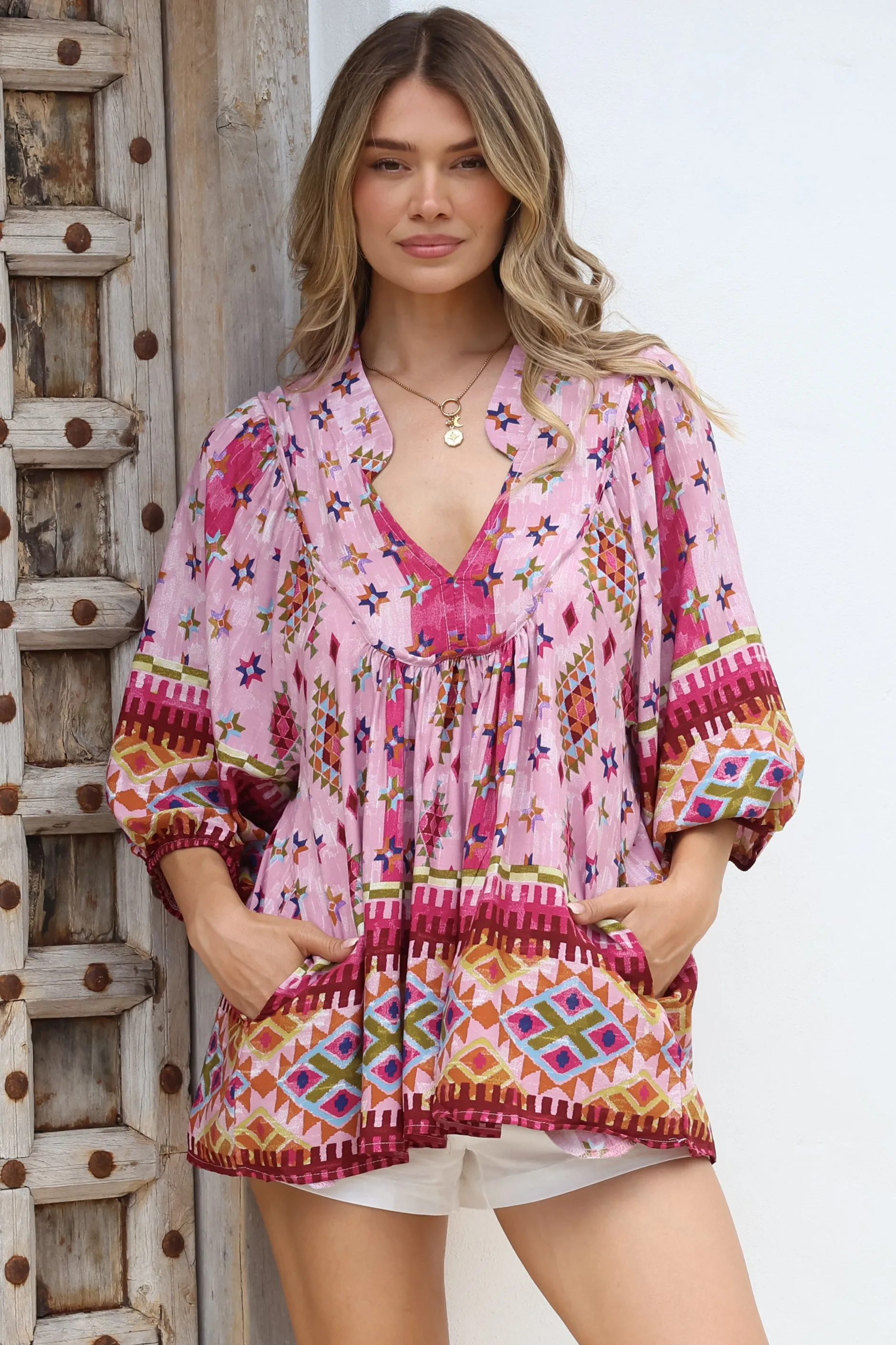 JAASE - Boheme Blouse: Thick Collar Smock Blouse in Lost Tribe Print sold by Salty Crush product image thumbnail 4
