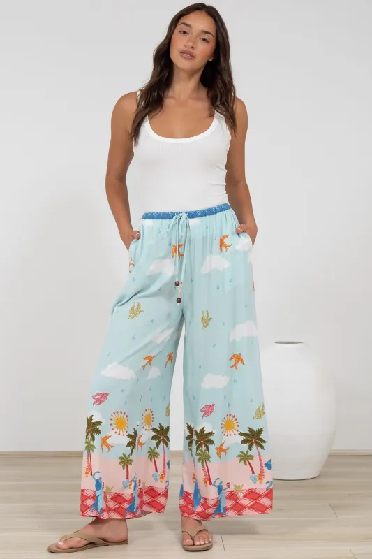 Tarin Pants - High Waisted Wide Leg Pants in Staria Print sold by Salty Crush