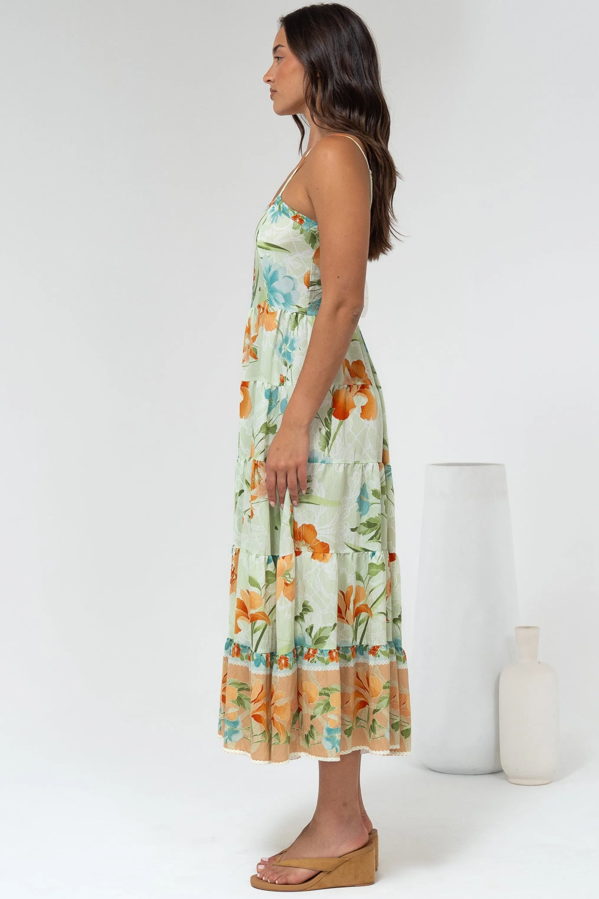 Raya Midi Dress - Adjustable Strap Tiered Sun Dress in Noriko Print sold by Salty Crush product image thumbnail 5