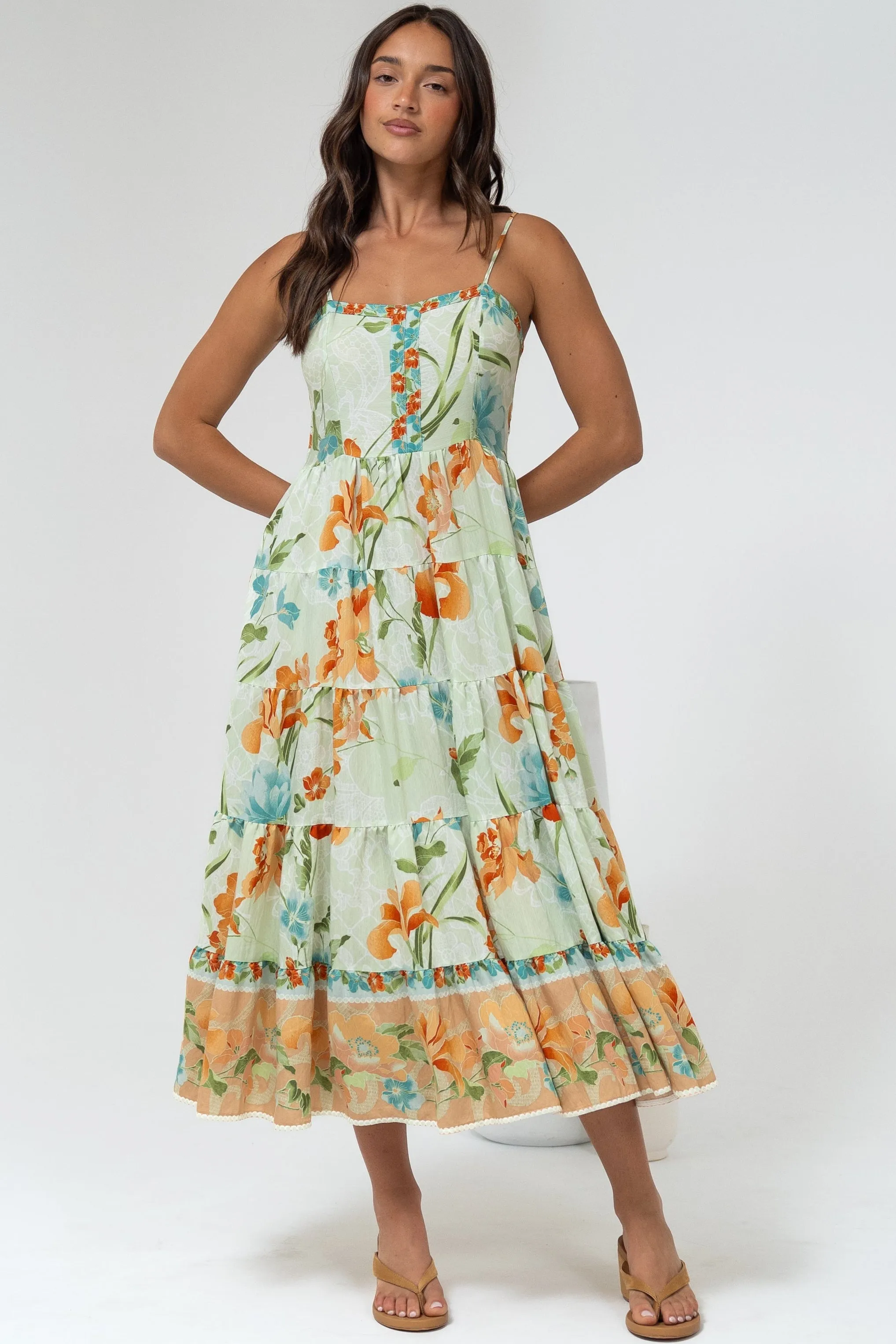 Raya Midi Dress - Adjustable Strap Tiered Sun Dress in Noriko Print sold by Salty Crush product image thumbnail 3