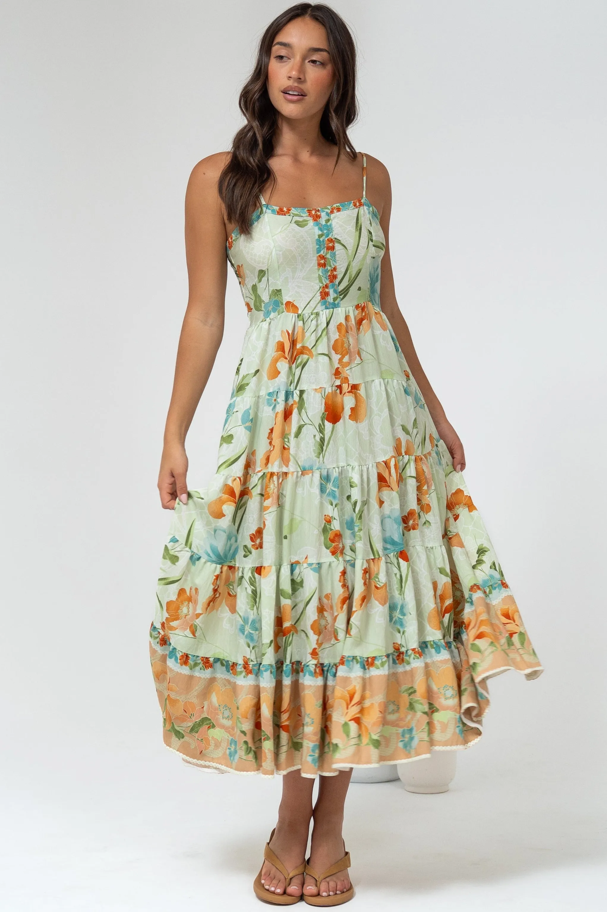 Raya Midi Dress - Adjustable Strap Tiered Sun Dress in Noriko Print sold by Salty Crush product image thumbnail 2