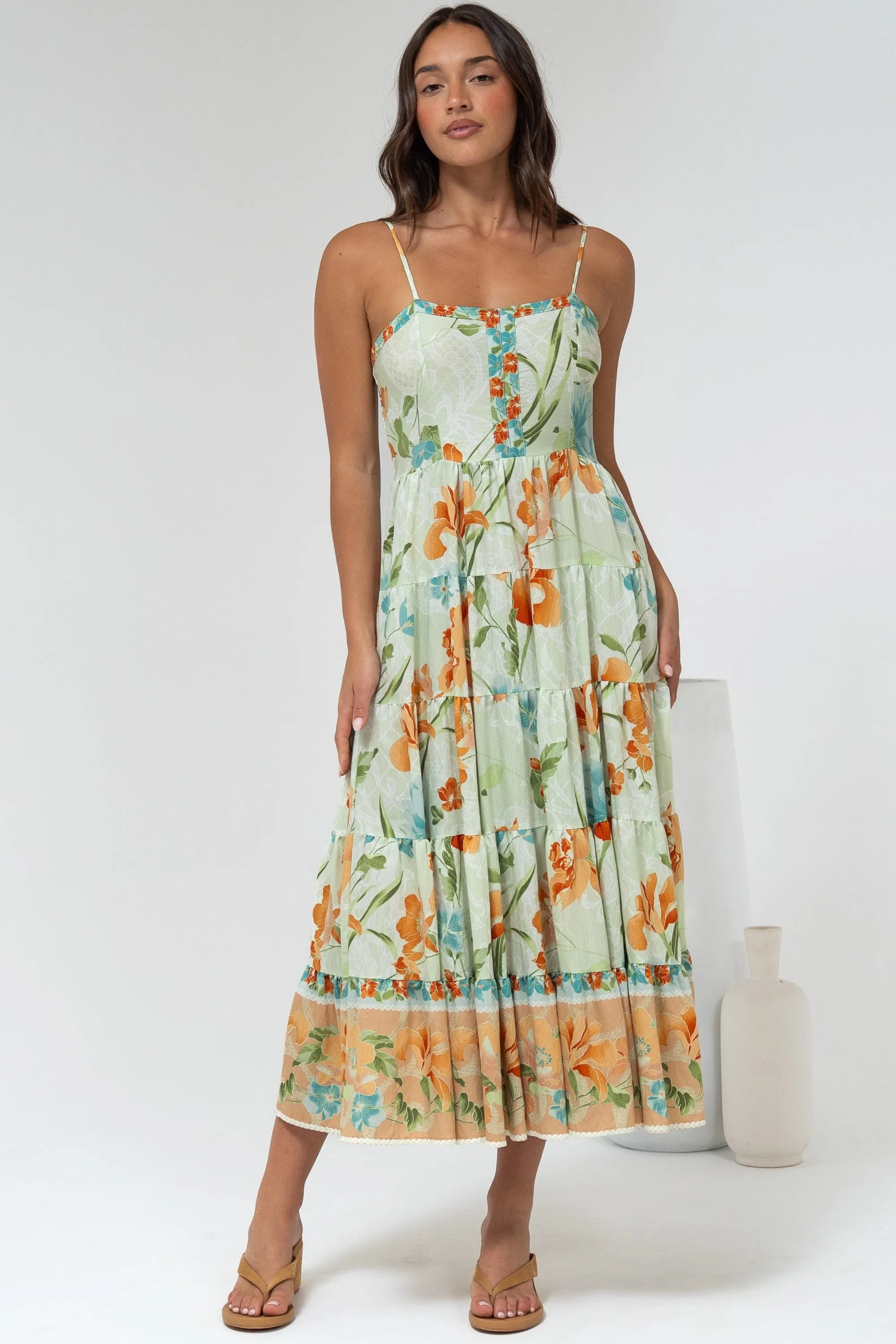 Raya Midi Dress - Adjustable Strap Tiered Sun Dress in Noriko Print sold by Salty Crush product image thumbnail 4