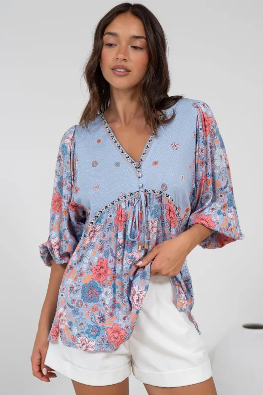 Joelle Top - V Neck High-Low Top in Marlo Print sold by Salty Crush