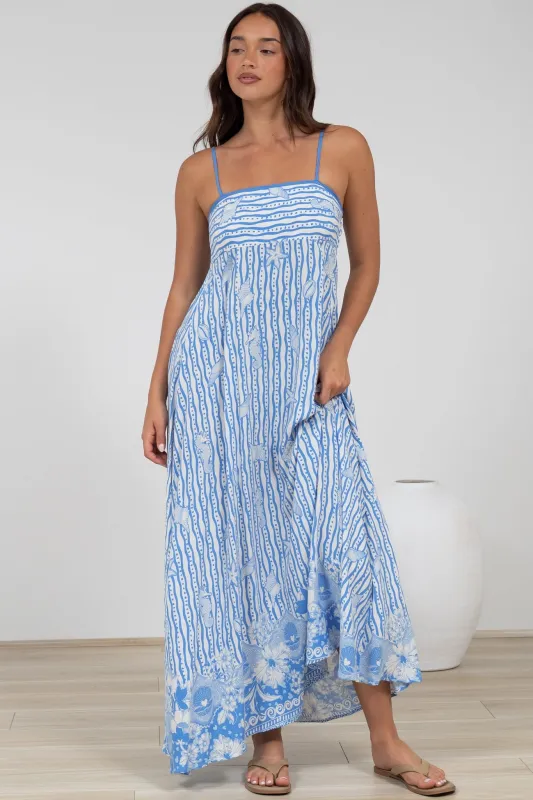 Rosa Maxi Dress - Sun Dress with Shirred Back in Ailsa Print sold by Salty Crush