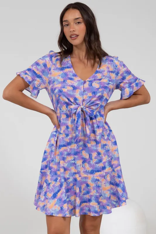 Handel Mini Dress in Confetti Print Purple sold by Salty Crush