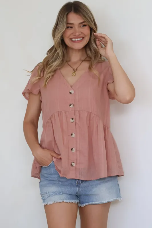 Mitzy Top - Textured Button Down Top with Cap Sleeves in Blush sold by Salty Crush
