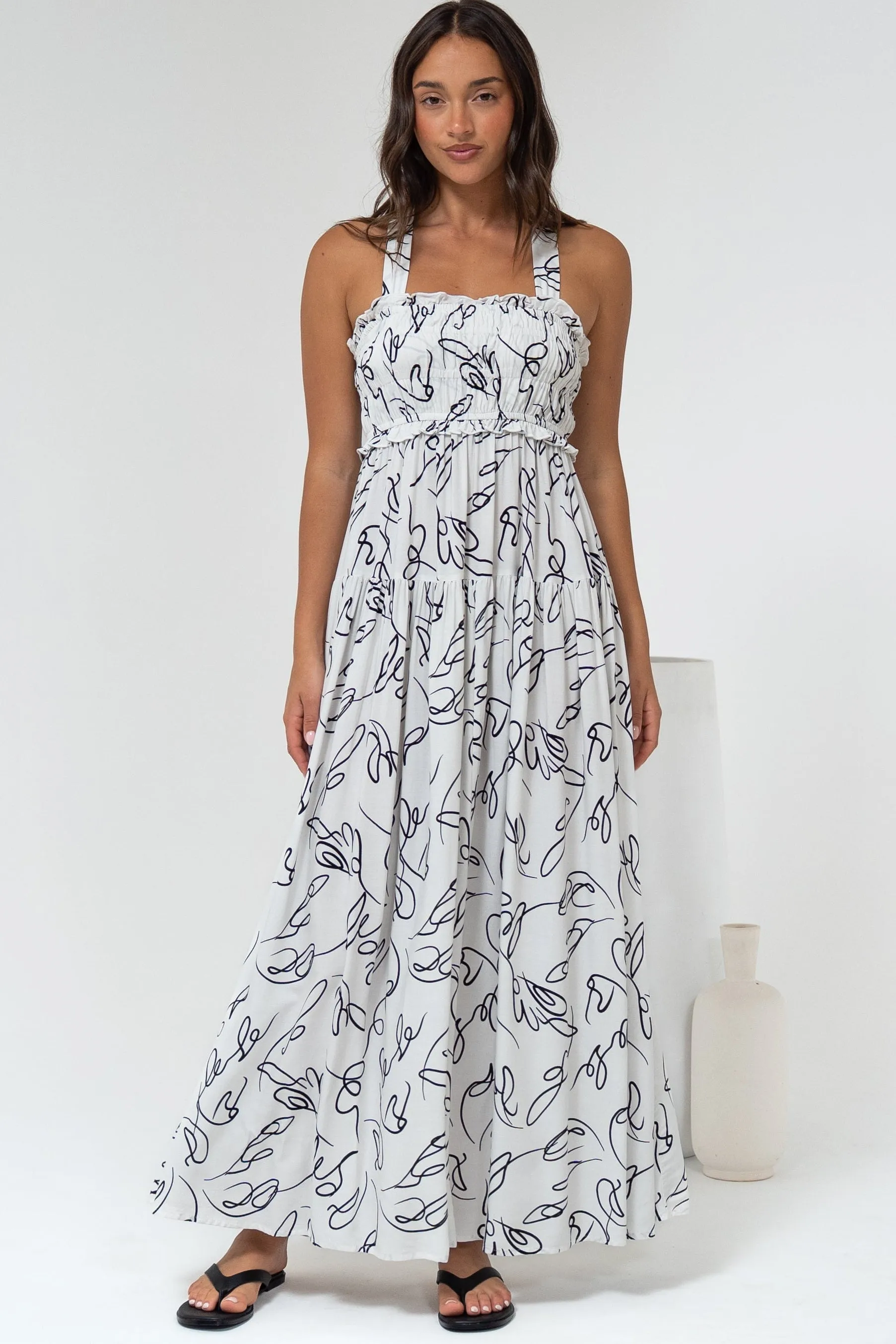 Laurita Maxi Dress - Adjustable Strap Elasticated Bodice Sun Dress in Samson Print sold by Salty Crush