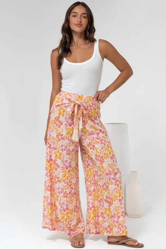Finlee Pants - Attached Wrap Belt with Tassels Wide Leg Pants in Celine Print sold by Salty Crush