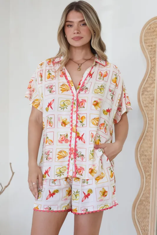 Stacy Shirt - Collared Button Down High-Low Shirt in Dahlar Print sold by Salty Crush