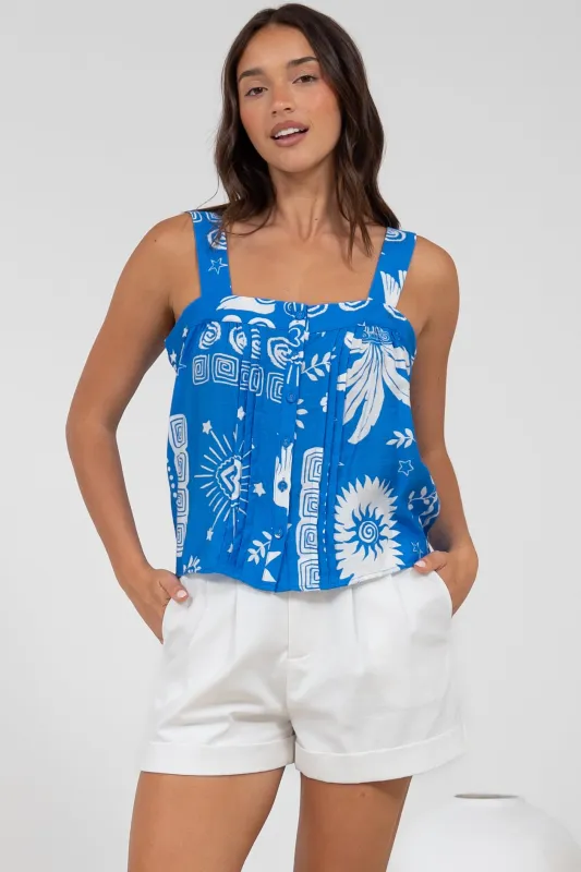 Aspa Top - Thick Adjustable Strap Button Front Crop in Aurie Print sold by Salty Crush