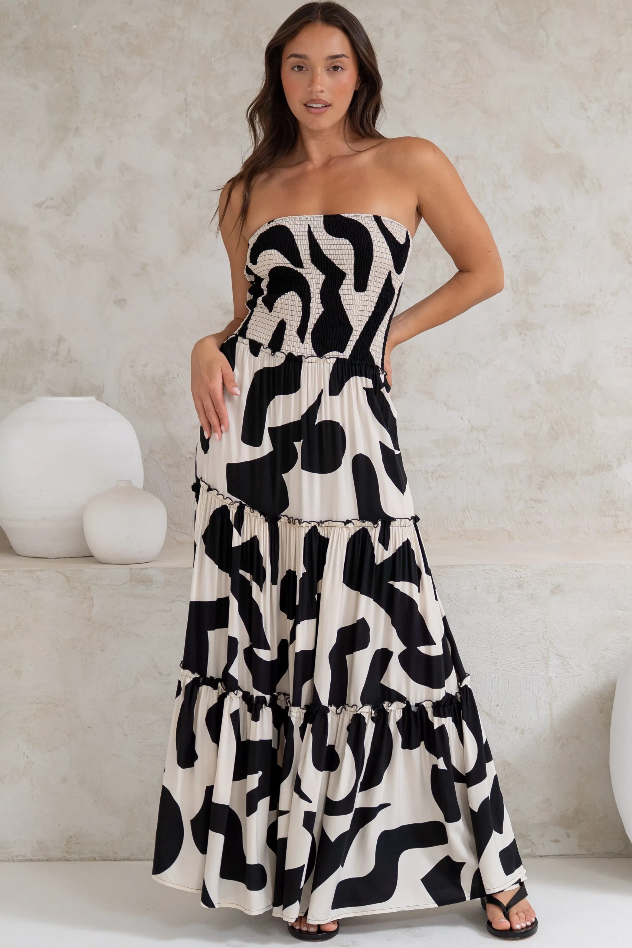 Rhea Maxi Dress - Strapless Ruffle Spliced Tiered Dress in Halsey Print sold by Salty Crush product image thumbnail 5