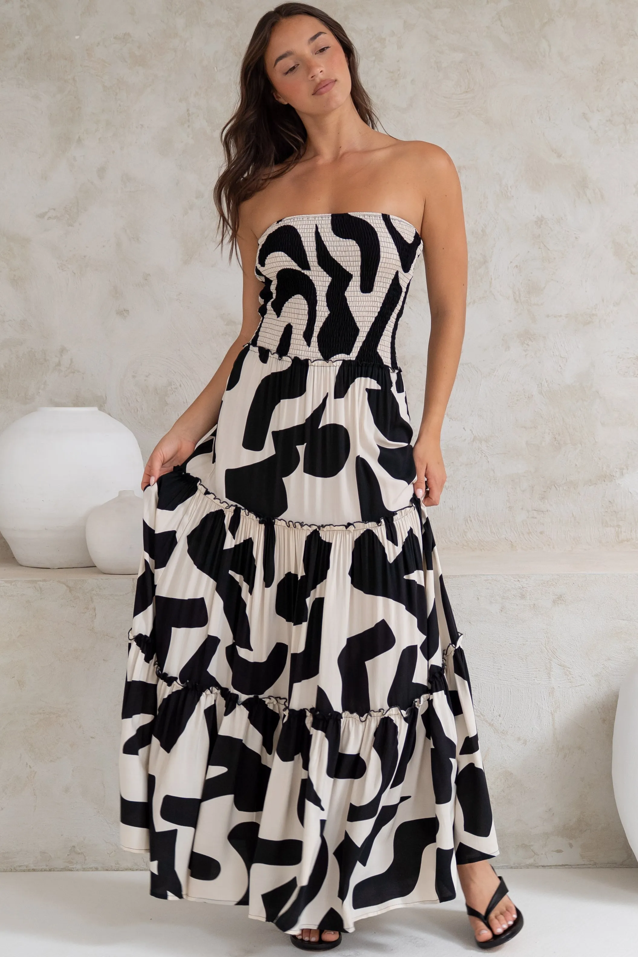 Rhea Maxi Dress - Strapless Ruffle Spliced Tiered Dress in Halsey Print sold by Salty Crush product image thumbnail 3