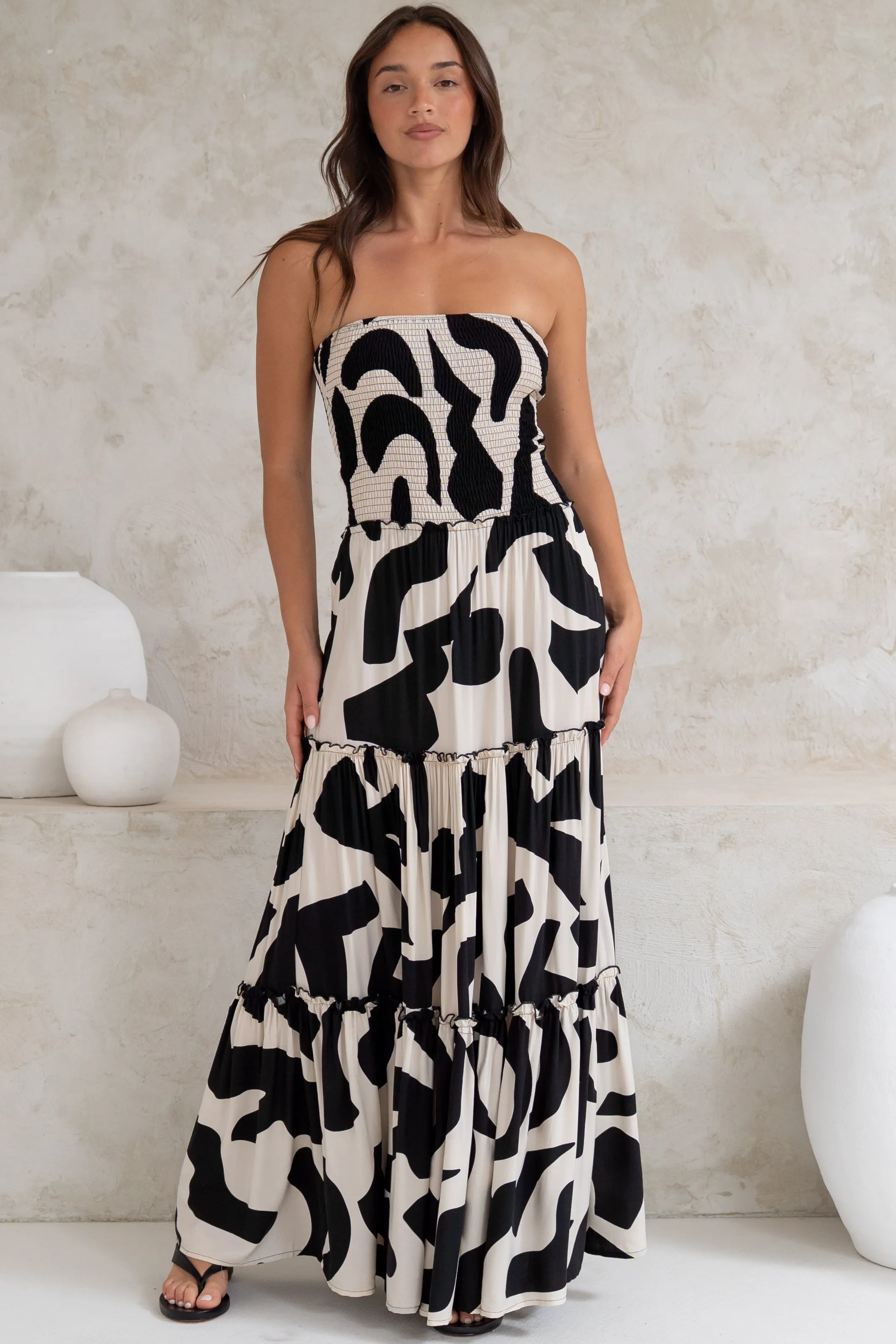 Rhea Maxi Dress - Strapless Ruffle Spliced Tiered Dress in Halsey Print sold by Salty Crush product image thumbnail 4