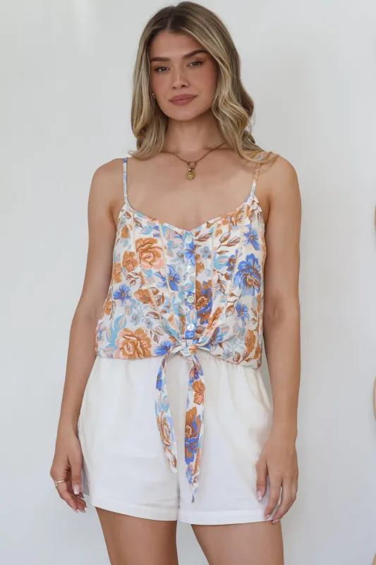 Mela Top - Adjustable Strap Cami with Tie Front in Nina Print sold by Salty Crush