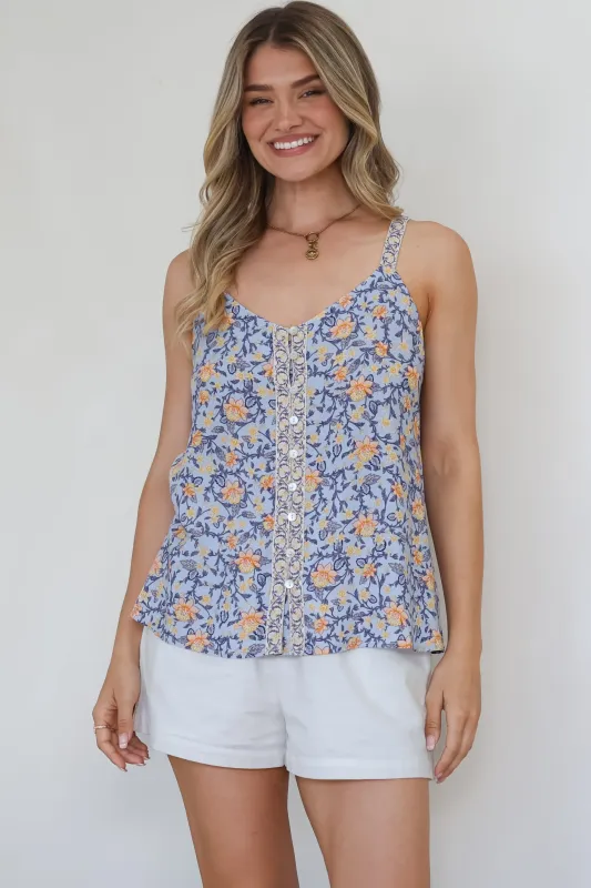 Caty Top - Adjustable Strap Buttoned Down Cami in Keani Print sold by Salty Crush
