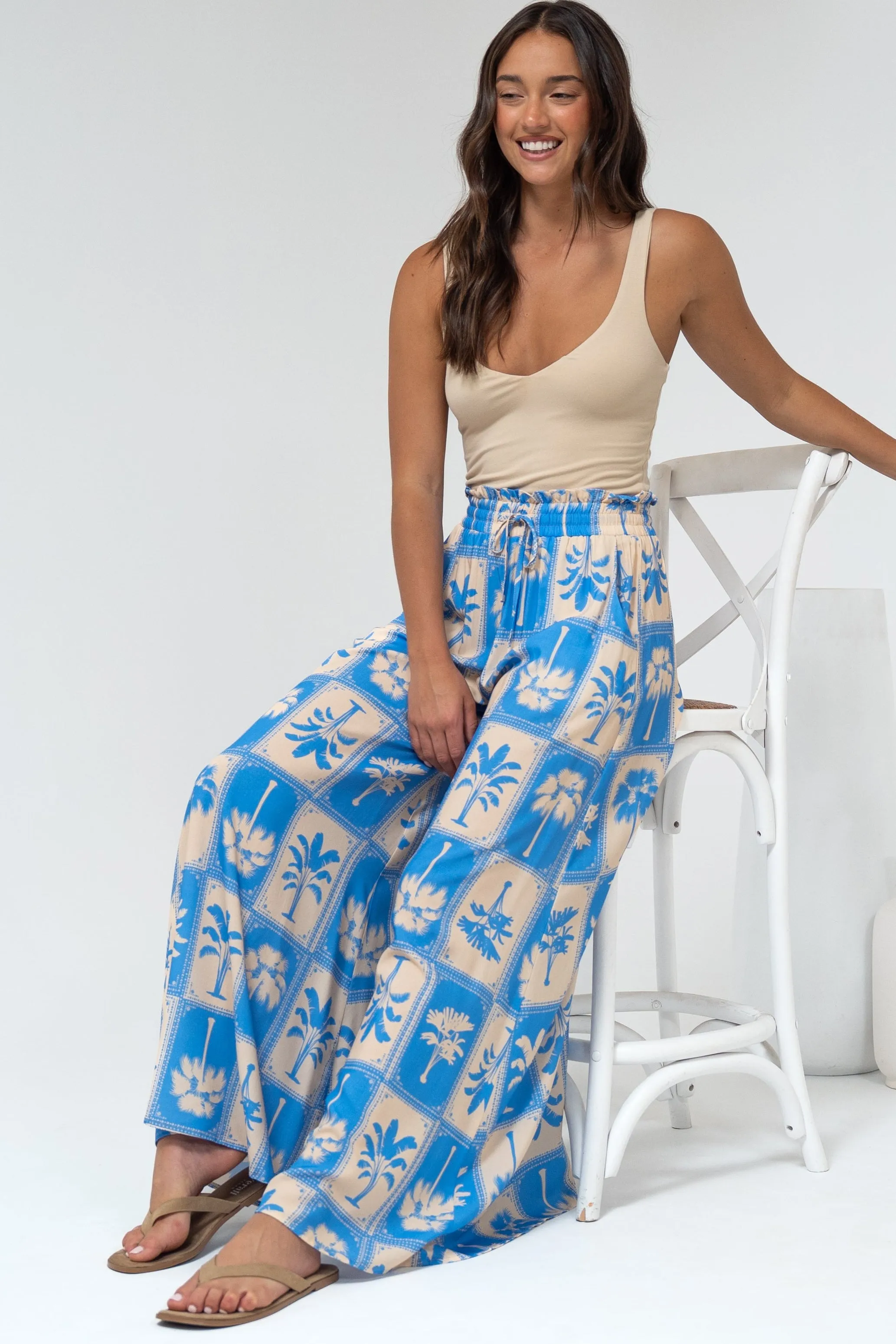 Charli Pants - Paper Bag High Waisted Wide Leg Pants in Maxima Print sold by Salty Crush