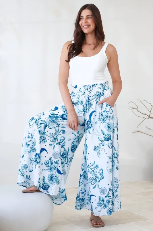 Charli Pants -  Paper Bag High Waisted Wide Leg Pants in Runa Print sold by Salty Crush