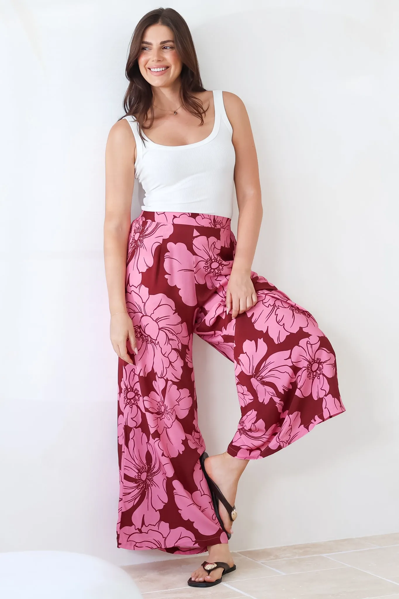 Silvie Pants - High Waist Wide Leg Pants in Full Bloom Print sold by Salty Crush product image thumbnail 2