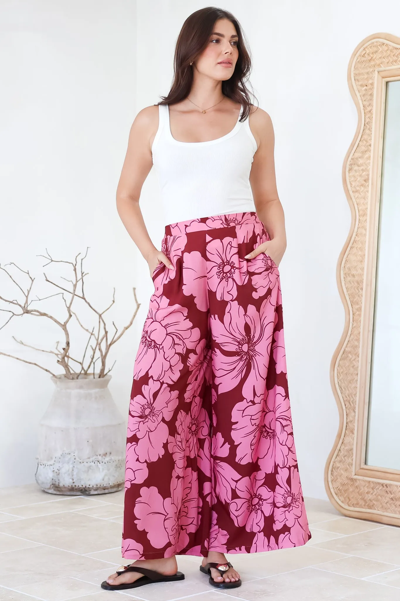 Silvie Pants - High Waist Wide Leg Pants in Full Bloom Print sold by Salty Crush product image thumbnail 5