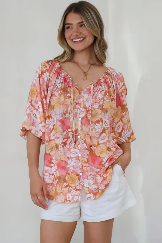 Journee Top - On or Off Shoulder Button Down in Tammi Print sold by Salty Crush
