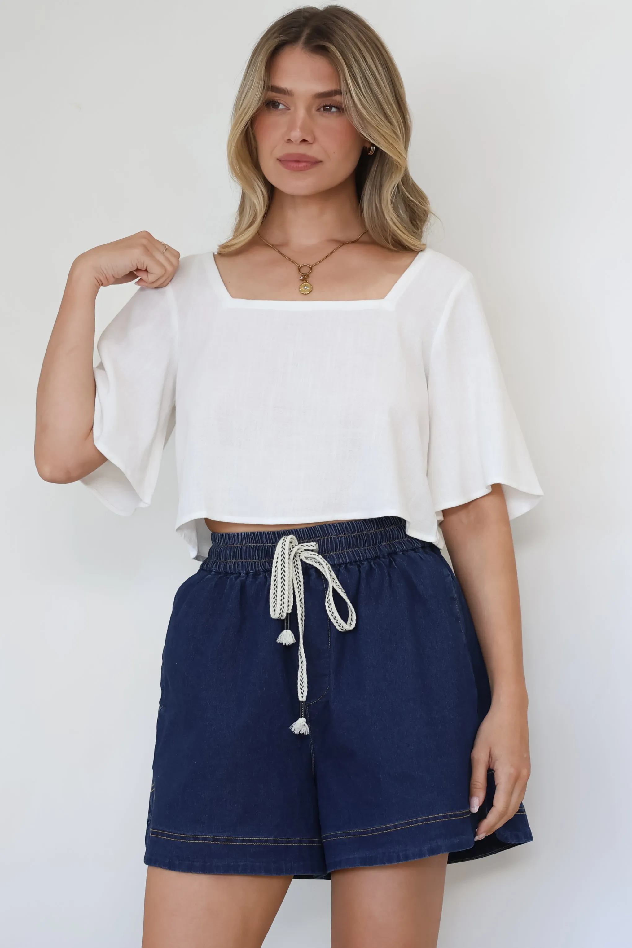 Zali Top - Square Neckline Crop with Short Airy Sleeves in White sold by Salty Crush product image thumbnail 5