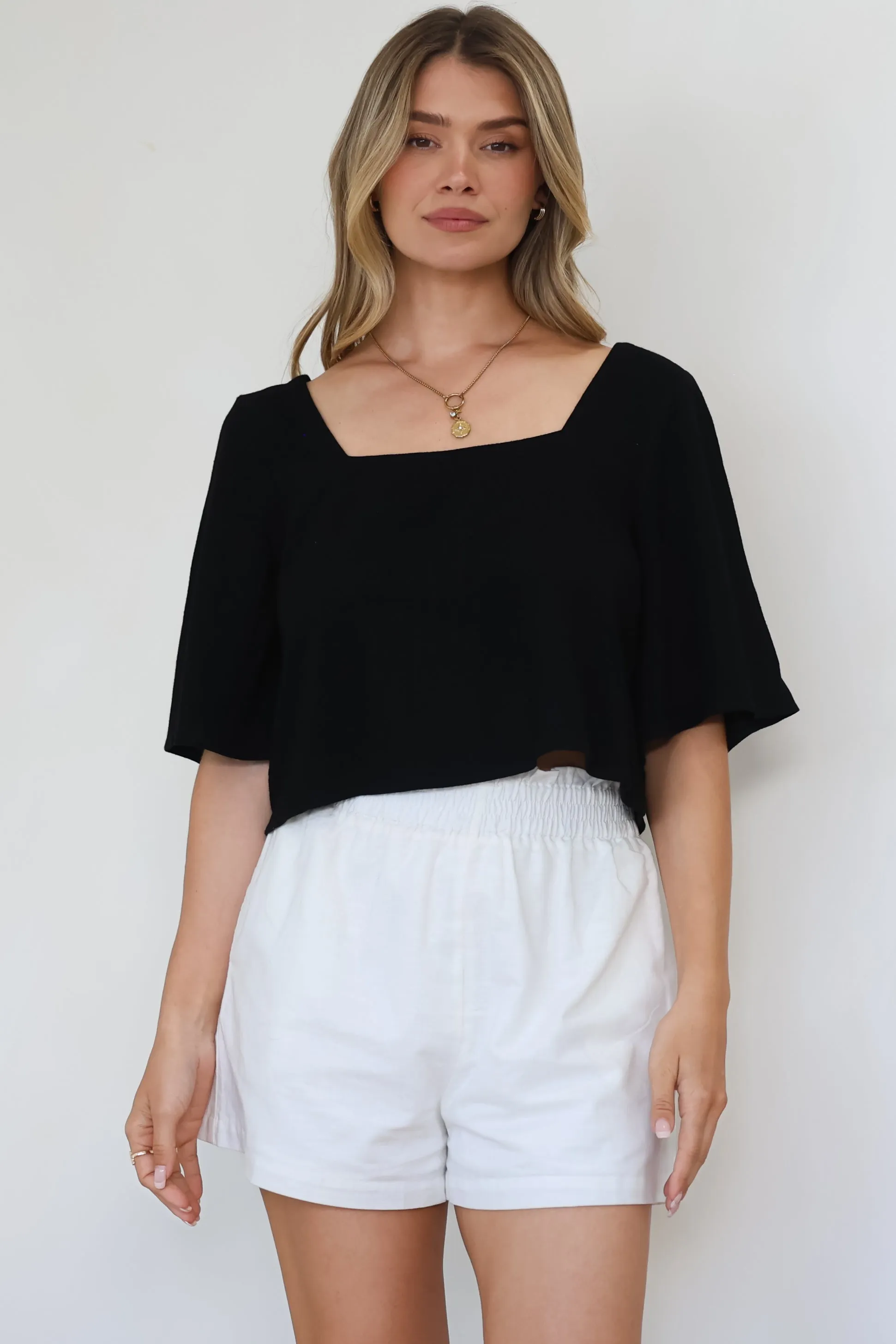 Zali Top - Square Neckline Crop with Short Airy Sleeves in Black sold by Salty Crush product image thumbnail 5