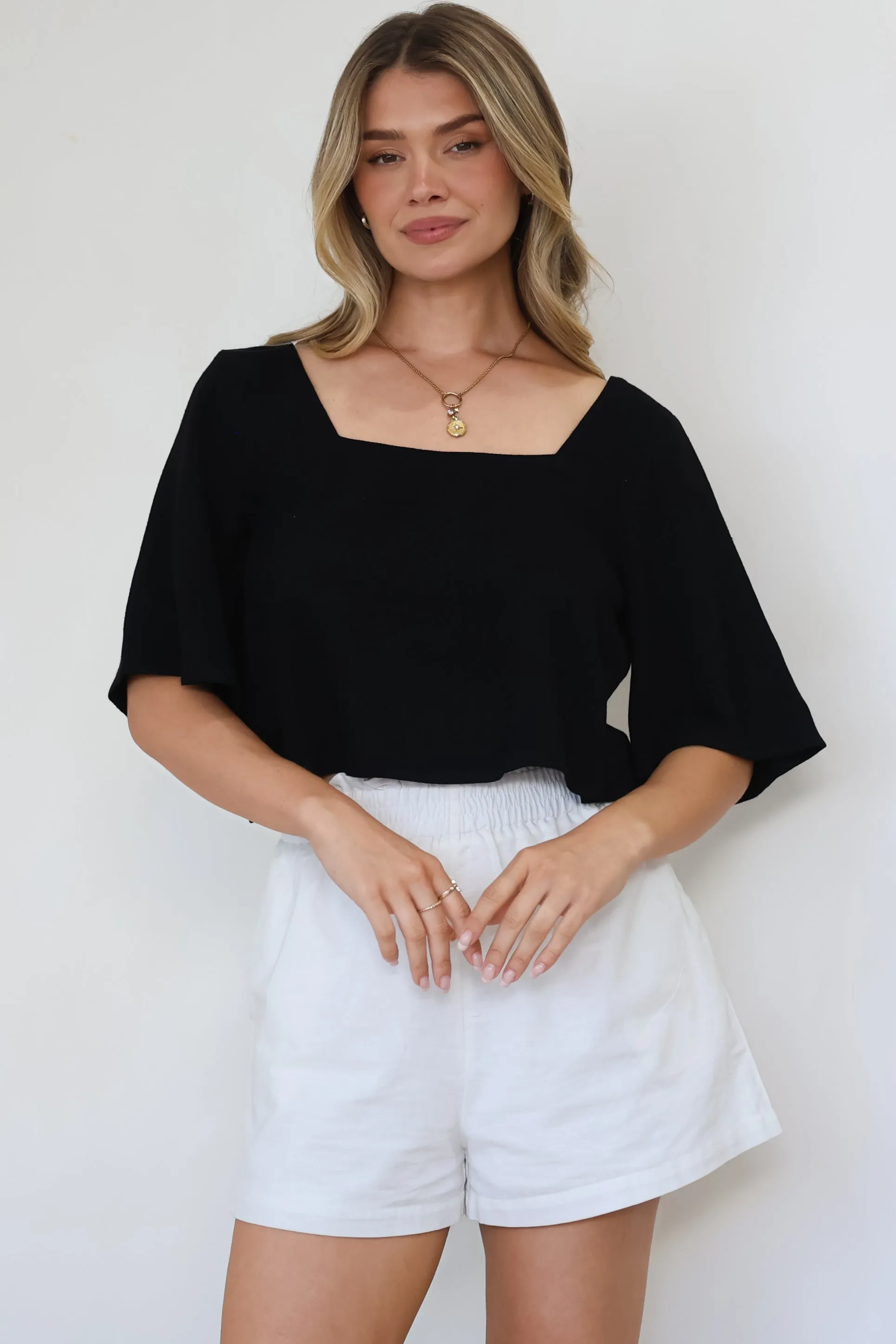 Zali Top - Square Neckline Crop with Short Airy Sleeves in Black sold by Salty Crush product image thumbnail 2