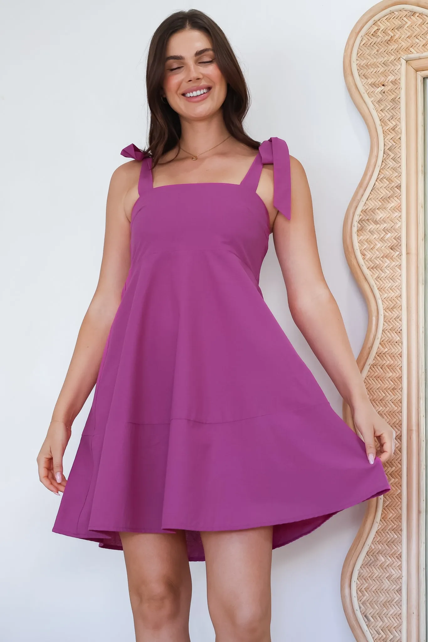 Faris Mini Dress - Tie Up Strap Cotton Sun Dress in Purple sold by Salty Crush product image thumbnail 5