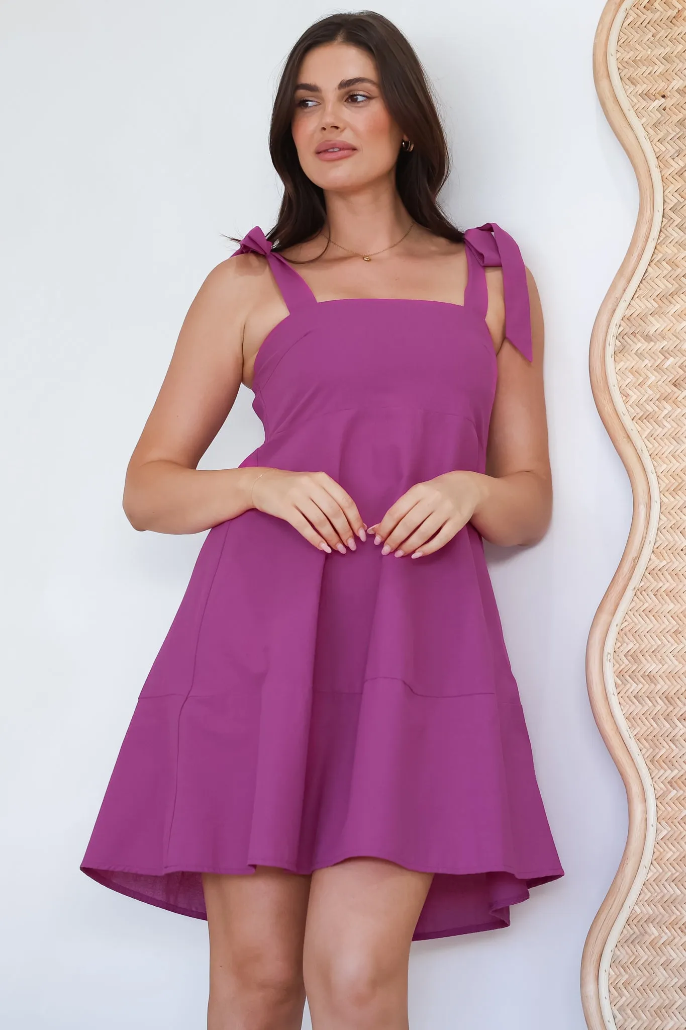 Faris Mini Dress - Tie Up Strap Cotton Sun Dress in Purple sold by Salty Crush product image thumbnail 2