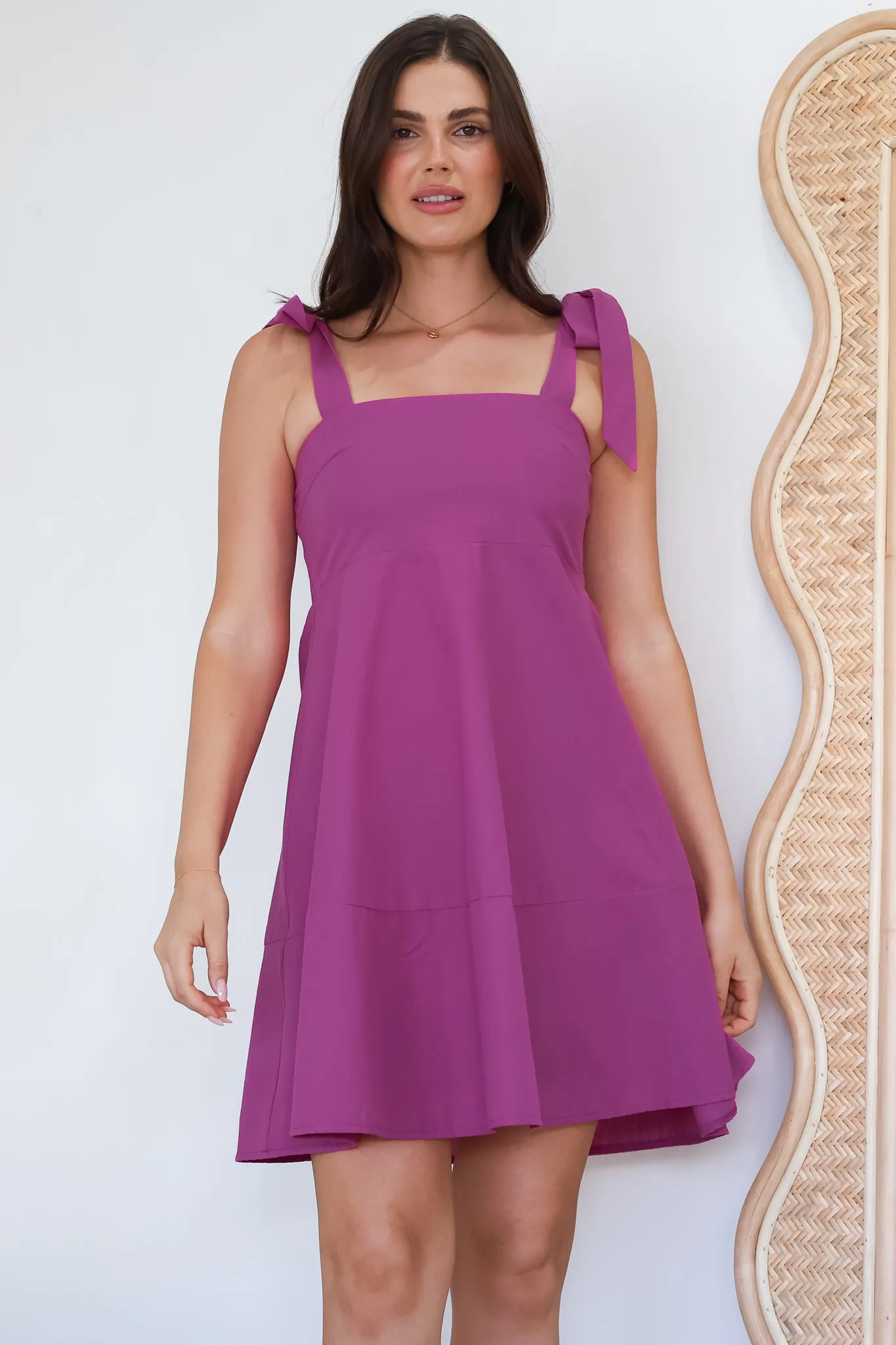 Faris Mini Dress - Tie Up Strap Cotton Sun Dress in Purple sold by Salty Crush product image thumbnail 4