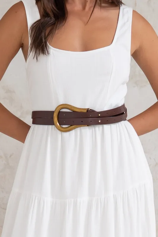 Lasso Contemporary Adjustable Belt with Gold Buckle - Coffee sold by Salty Crush