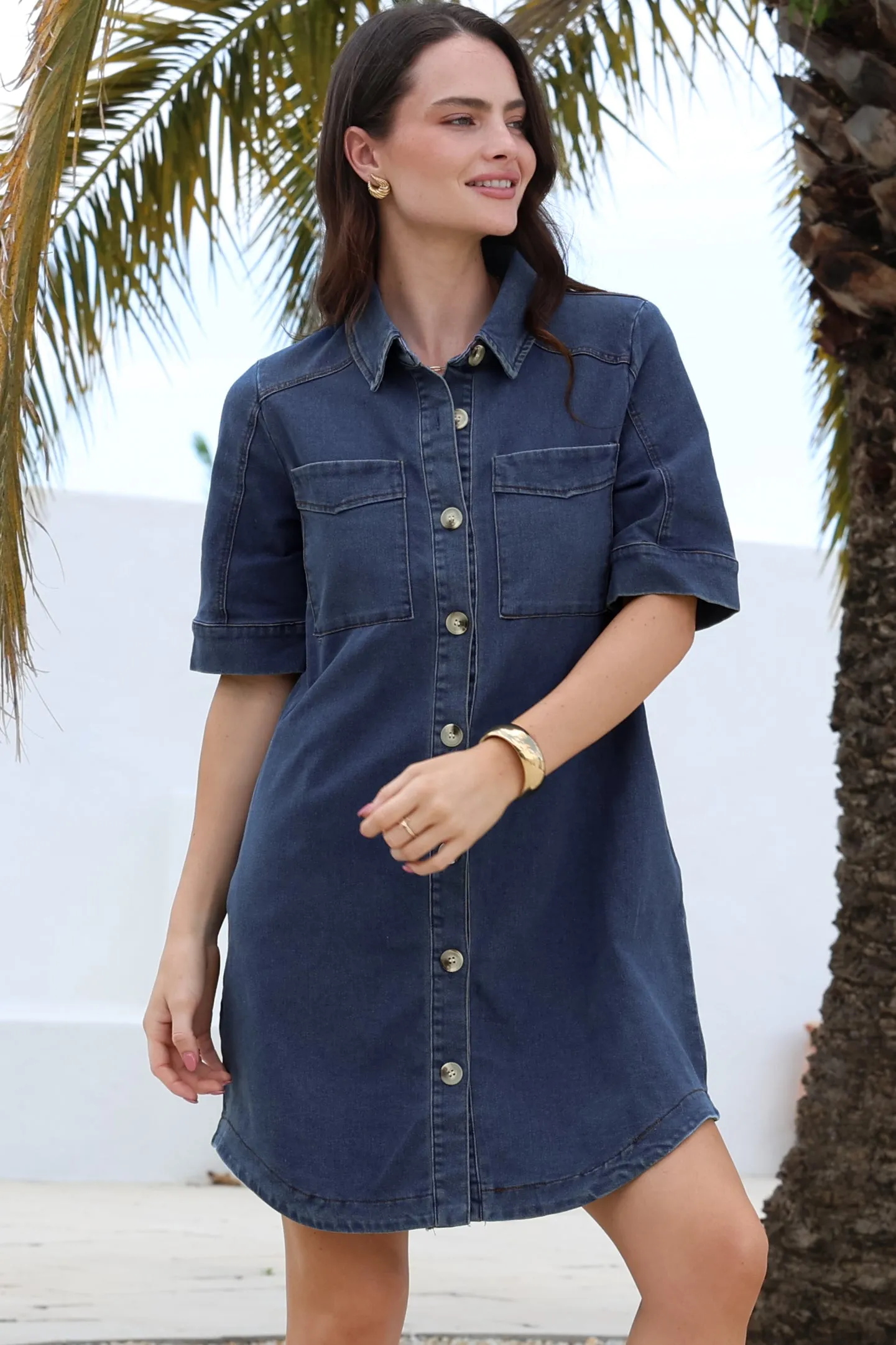 Alyssa Mini Dress - Collared Button-Down Denim Shirt Dress in Denim Blue sold by Salty Crush product image thumbnail 5