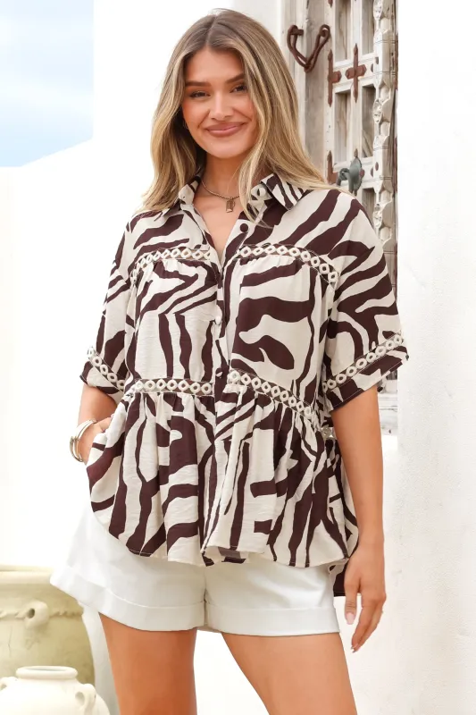 Leyana Shirt - Collared Cut Out Insert Button Down in Mustique Print sold by Salty Crush