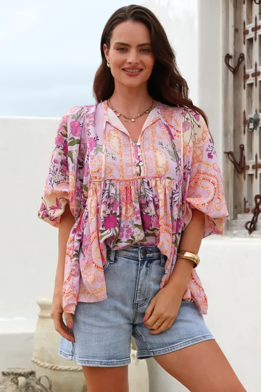 Chi Blouse - Balloon Sleeve Smock Blouse in Gesabelle Print sold by Salty Crush