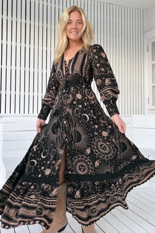knee length dresses for ladies JAASE MIDNIGHT CARMEN MAXI DRESS