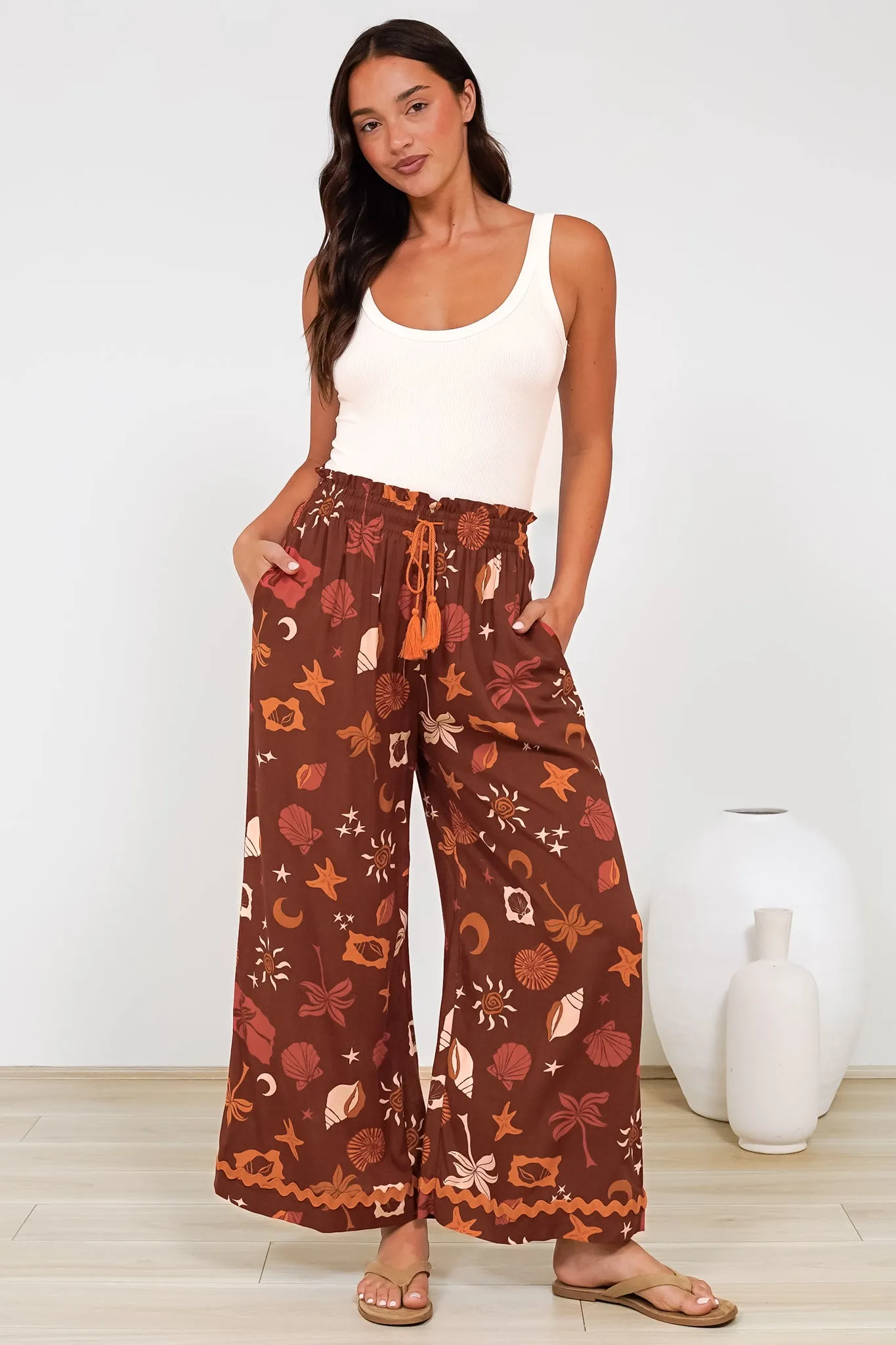 Zara Pants - Paper Bag High Waisted Wide Leg Pants in Celeste Print sold by Salty Crush product image thumbnail 5
