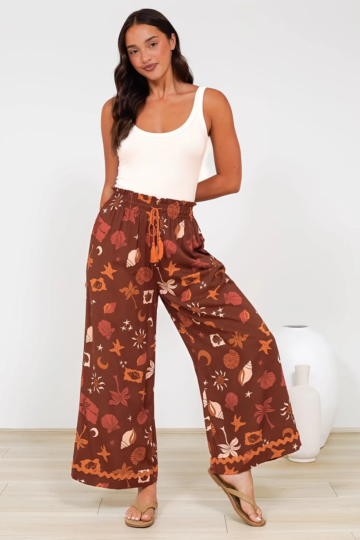 Zara Pants - Paper Bag High Waisted Wide Leg Pants in Celeste Print sold by Salty Crush product image thumbnail 4