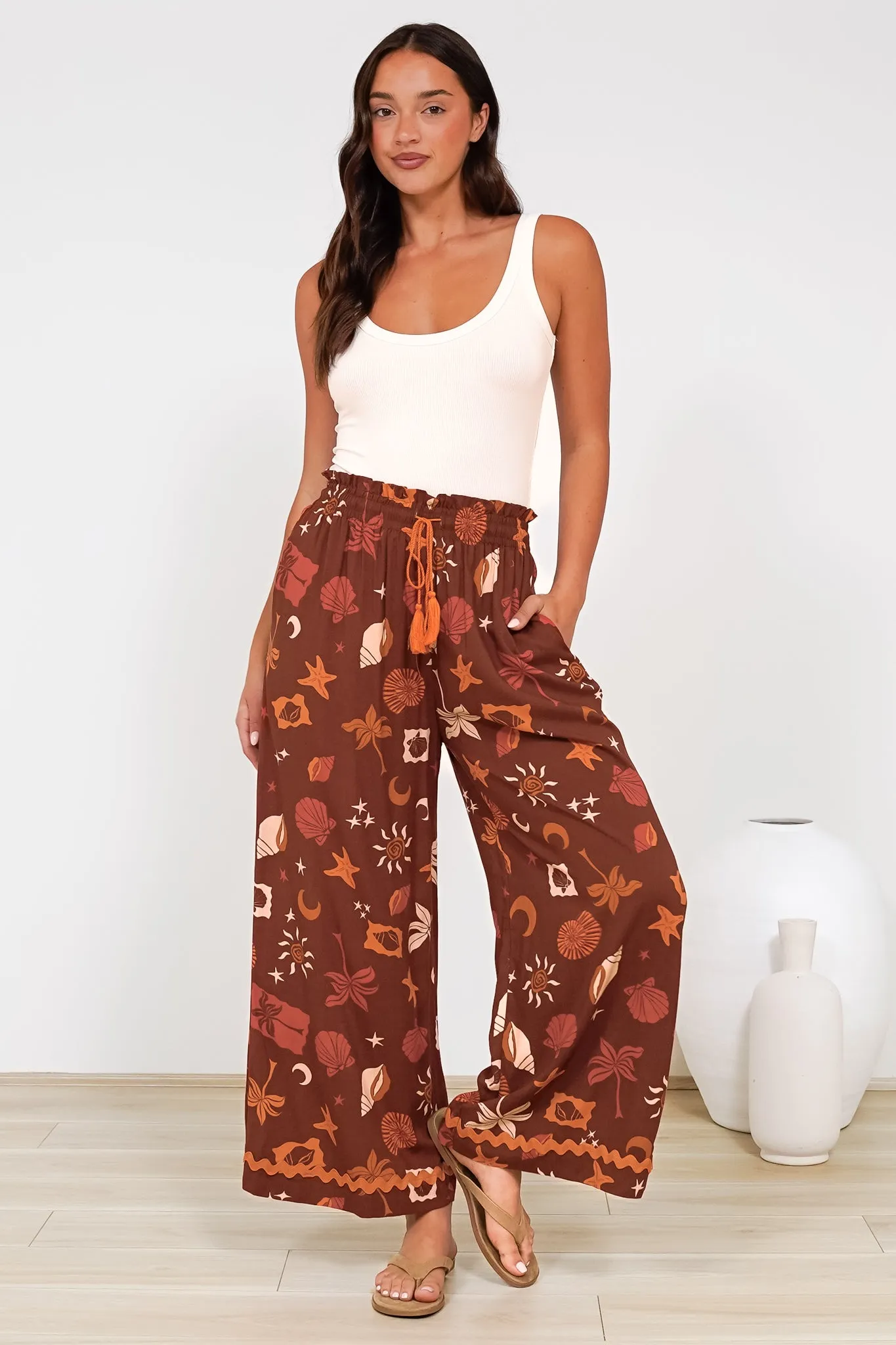 Zara Pants - Paper Bag High Waisted Wide Leg Pants in Celeste Print sold by Salty Crush
