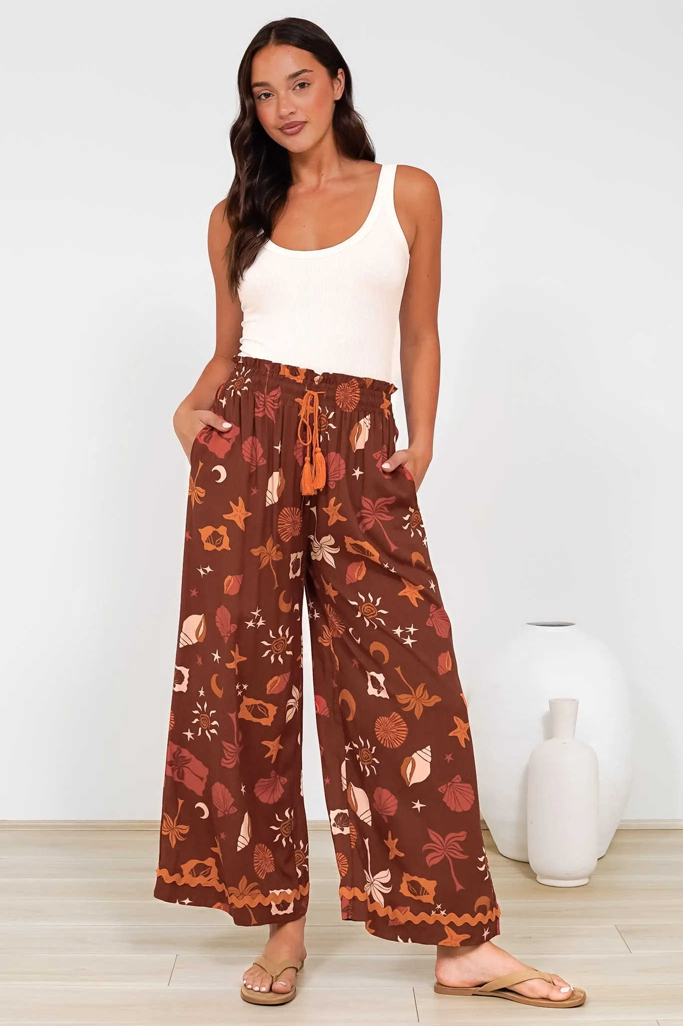 Zara Pants - Paper Bag High Waisted Wide Leg Pants in Celeste Print sold by Salty Crush product image thumbnail 3