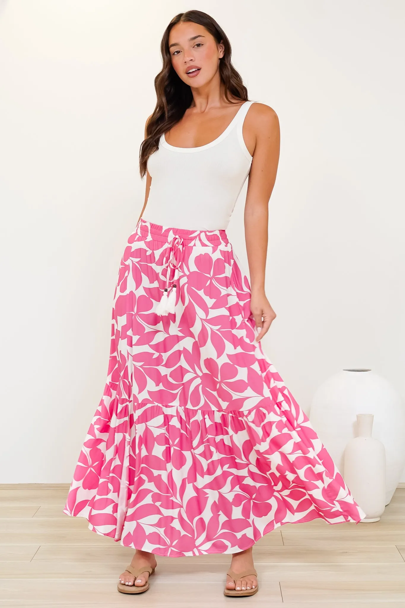 Hellen Maxi Skirt - High Waisted Skirt with Front Splits in Keira Print Pink sold by Salty Crush product image thumbnail 3