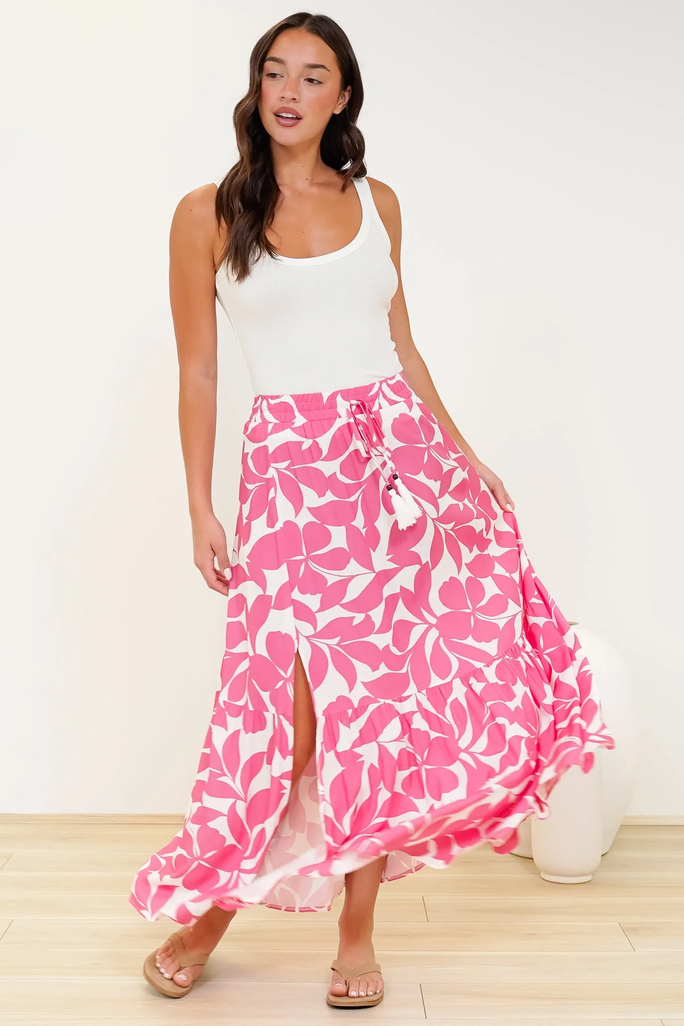 Hellen Maxi Skirt - High Waisted Skirt with Front Splits in Keira Print Pink sold by Salty Crush product image thumbnail 5