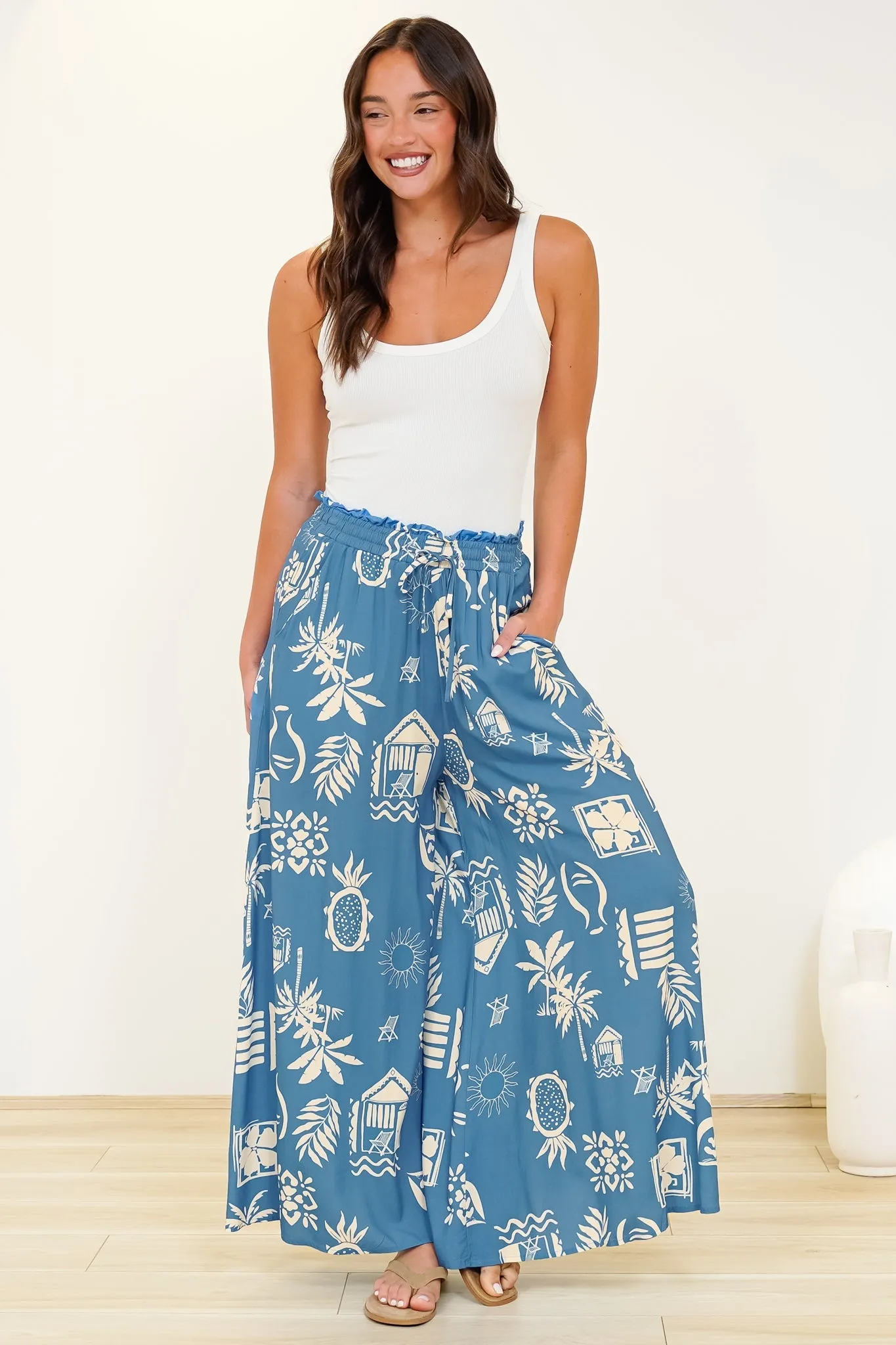 Charli Pants - Paper Bag High Waisted Wide Leg Pants in Quanda Print sold by Salty Crush product image thumbnail 4
