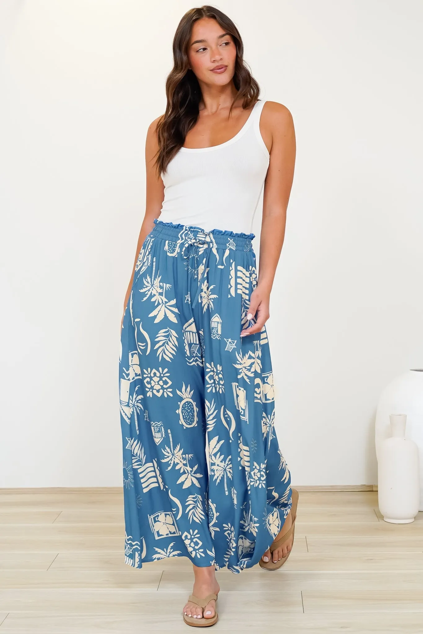 Charli Pants - Paper Bag High Waisted Wide Leg Pants in Quanda Print sold by Salty Crush product image thumbnail 3