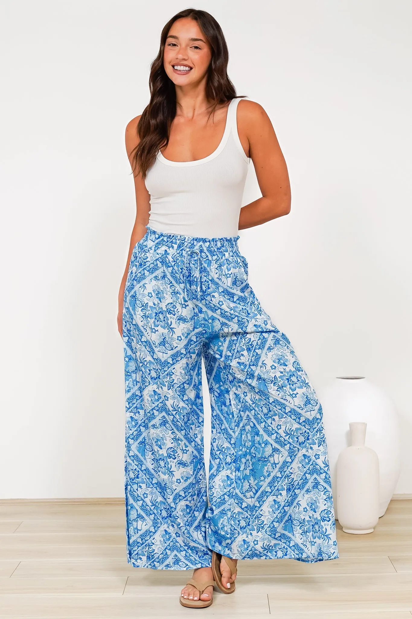 Charli Pants - Paper Bag High Waisted Wide Leg Pants in Alix Print sold by Salty Crush product image thumbnail 4