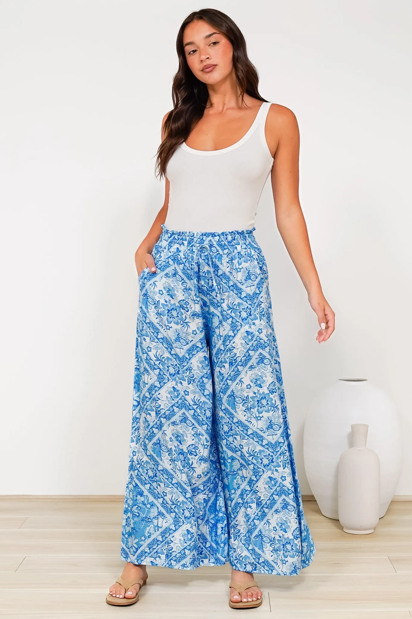 Charli Pants - Paper Bag High Waisted Wide Leg Pants in Alix Print sold by Salty Crush product image thumbnail 5