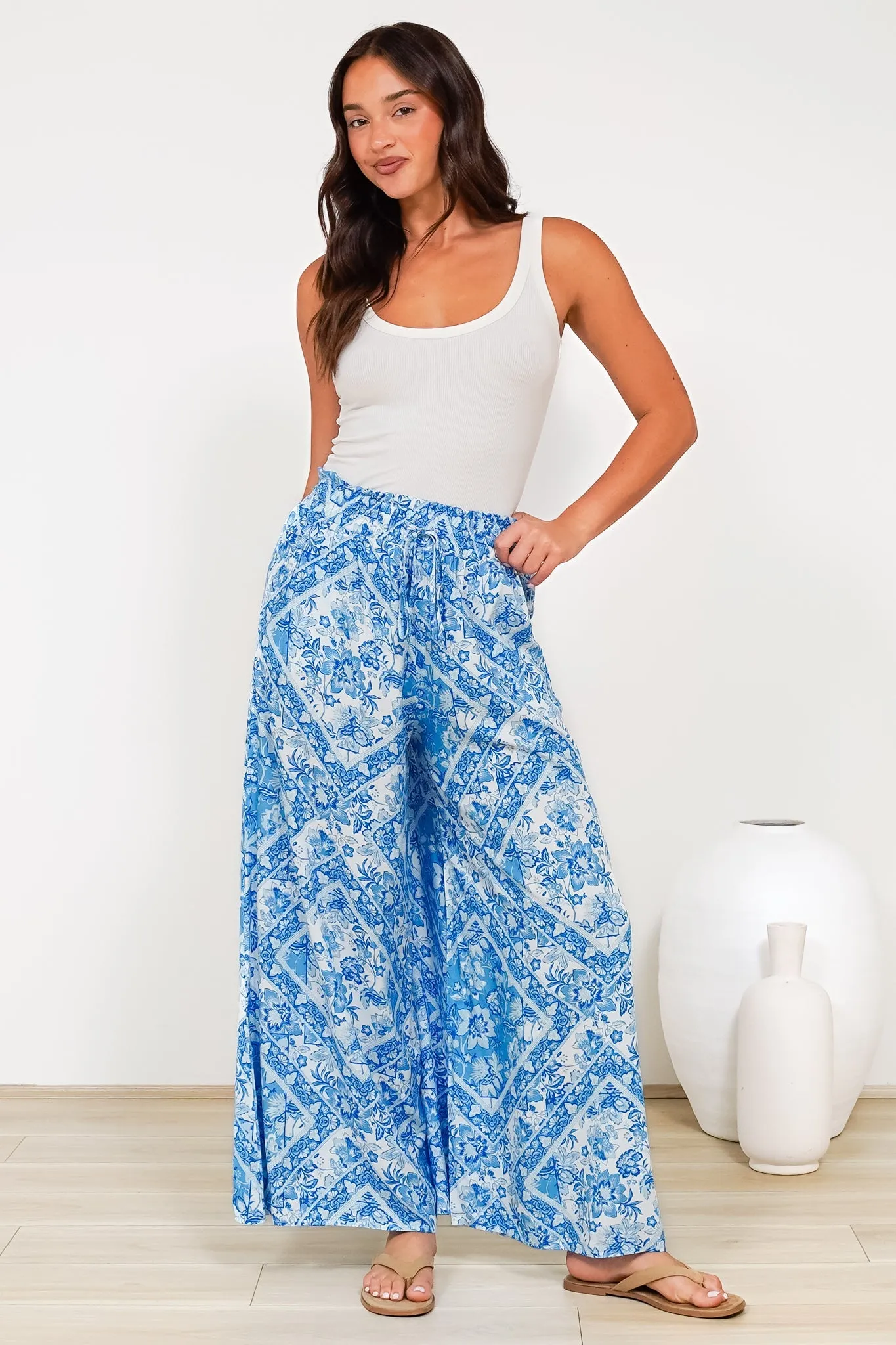 Charli Pants - Paper Bag High Waisted Wide Leg Pants in Alix Print sold by Salty Crush product image thumbnail 3